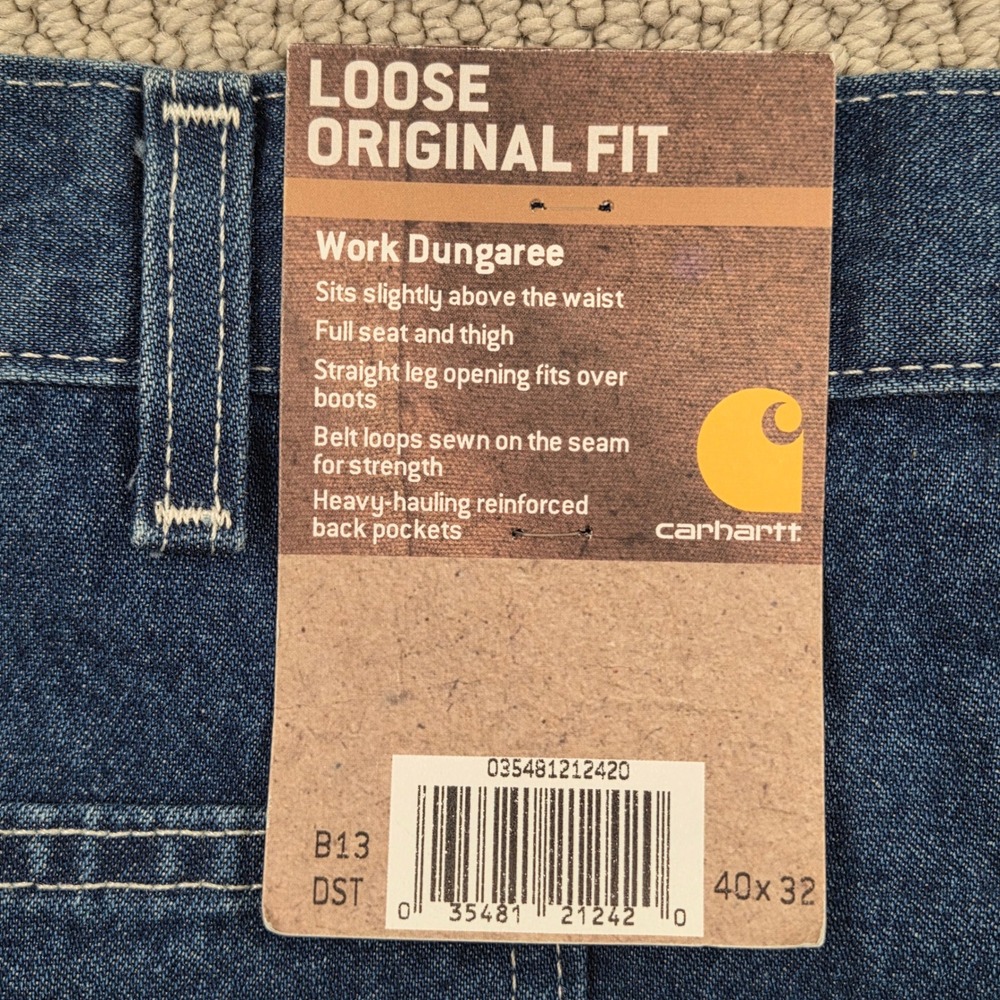 NEW Carhartt B13 DST Loose Original Fit Work Dungaree Jeans Blue Mens 40x32 - Picture 4 of 9